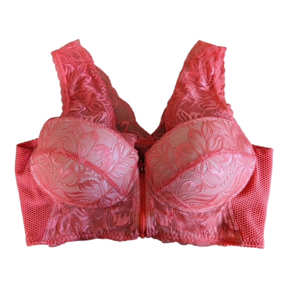 Roberta di Camerino Coral Zip Front Sexy Lace Bra Size XL EUC
